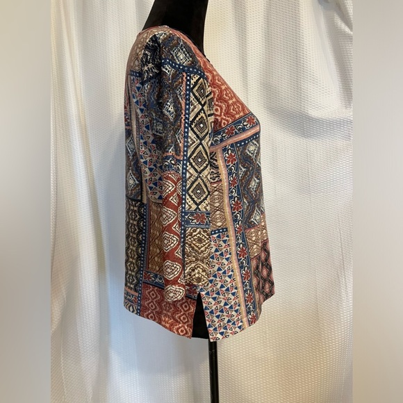 Alfred Dunner v-neck multicolored 3/4 sleeve blouse size petite small - Picture 5 of 7